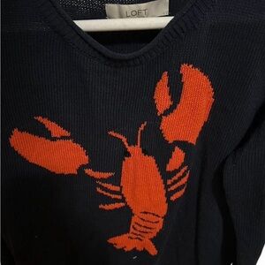 LOFT Navy Sweater with Orange Lobster Motif